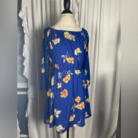 Altar’d State Blue Floral Off The Shoulder Dress Size Large - Picture 3 of 5